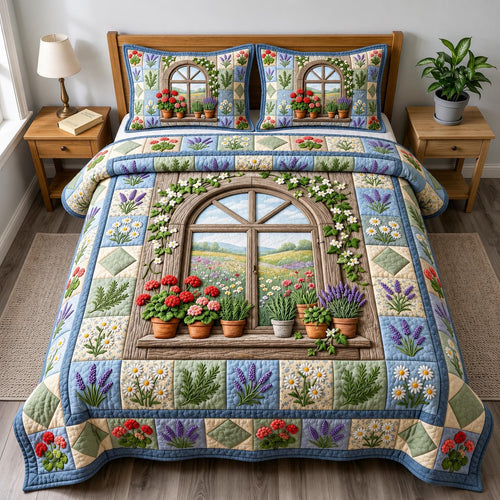 Flower Garden 3-Piece Quilted Bedding Set GFTONMU1915