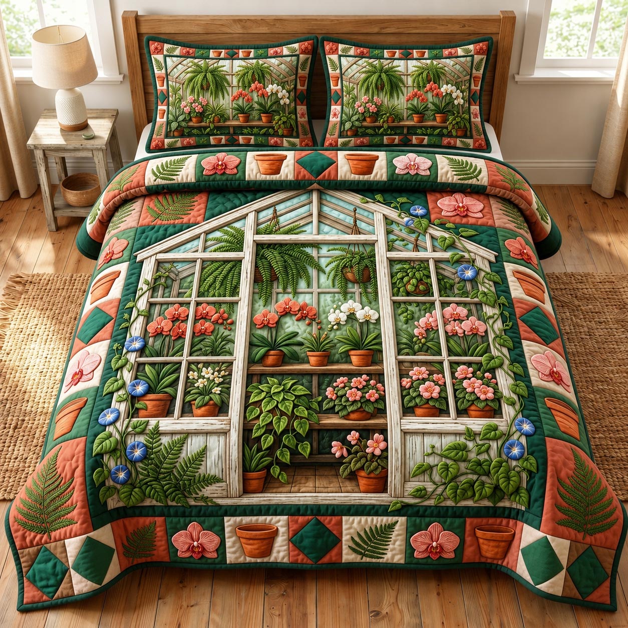Flower Garden 3-Piece Quilted Bedding Set GFTONMU1919