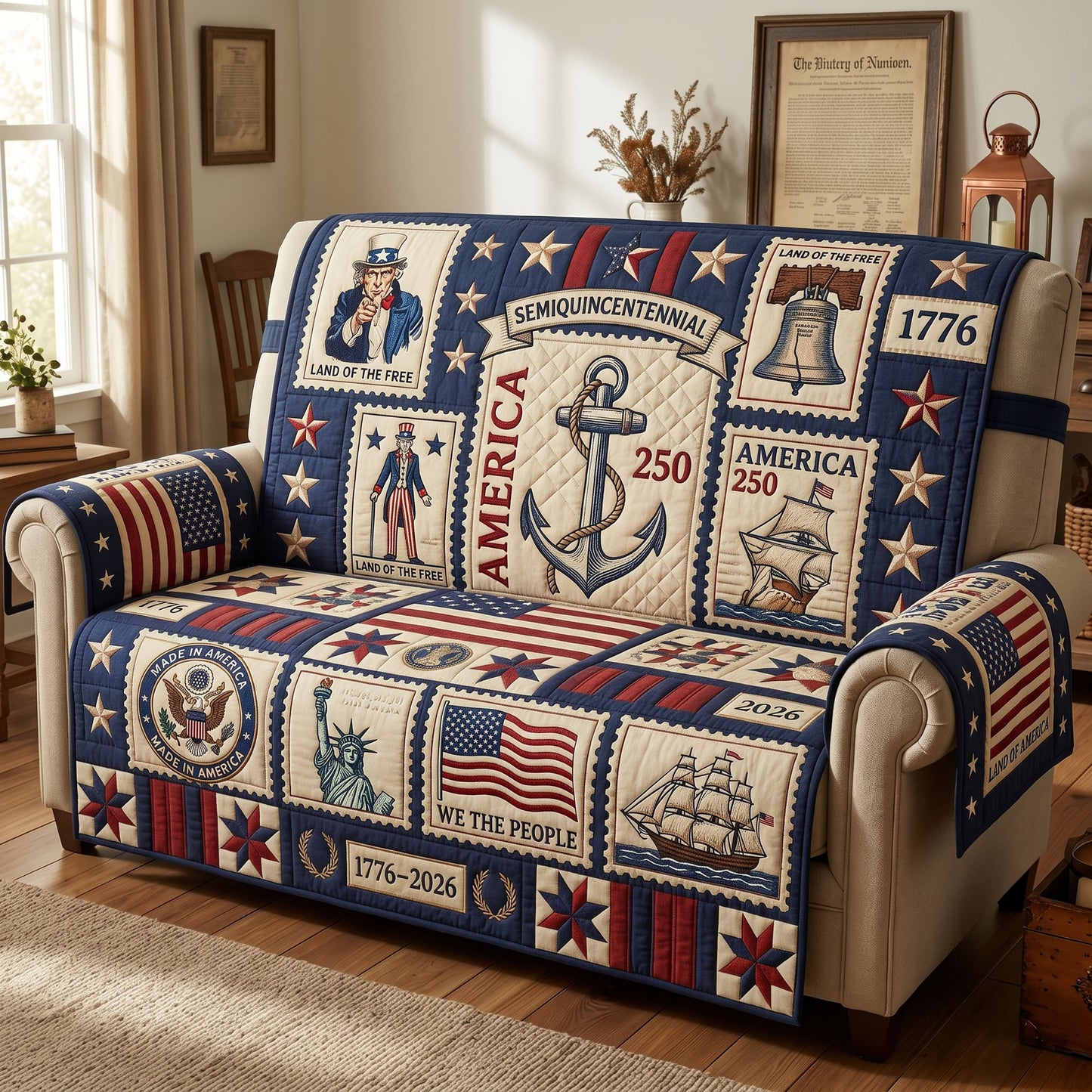 American Pride Quilted Sofa Cover GFTONMU192