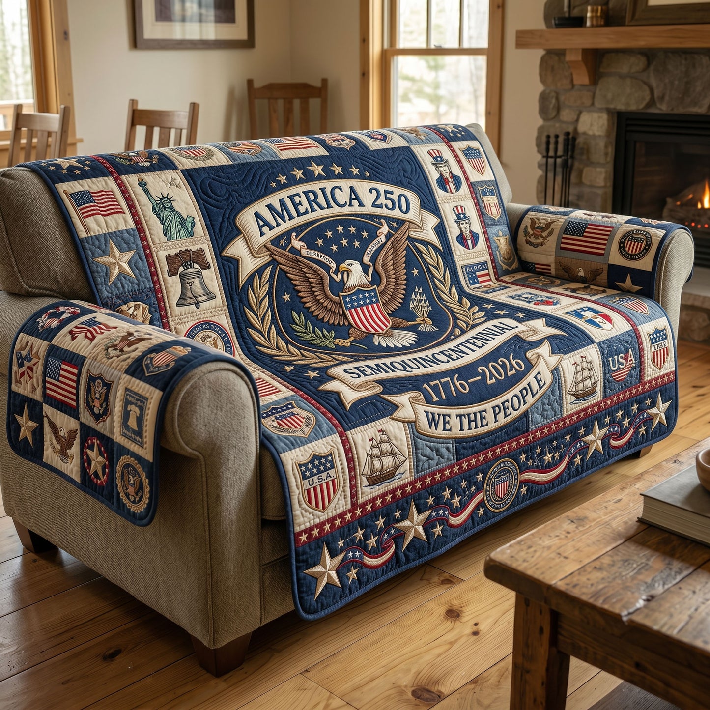 American Pride Quilted Sofa Cover GFTONMU193