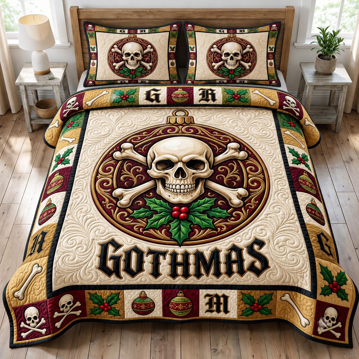 Merry Gothmas 3-Piece Quilted Bedding Set GFTONMU1950