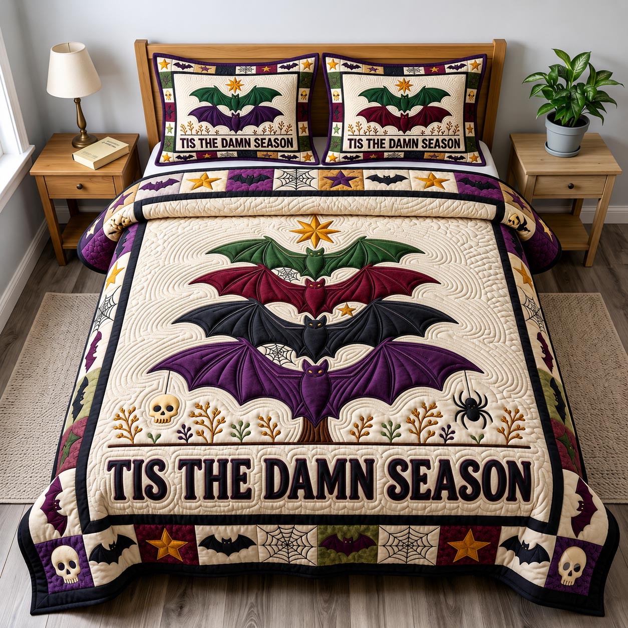 Merry Gothmas 3-Piece Quilted Bedding Set GFTONMU1952