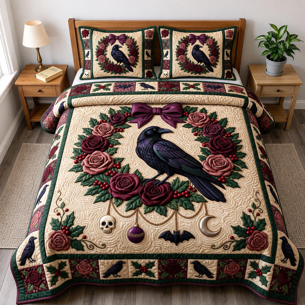 Merry Gothmas 3-Piece Quilted Bedding Set GFTONMU1953