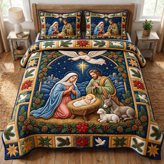 Nativity Scene 3-Piece Quilted Bedding Set GFTONMU1983
