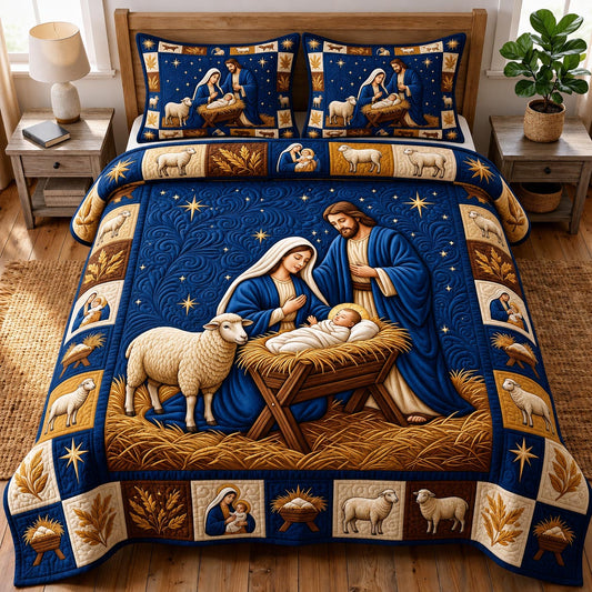 Nativity Scene 3-Piece Quilted Bedding Set GFTONMU1985