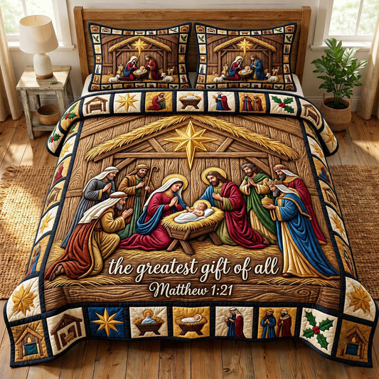Nativity Scene 3-Piece Quilted Bedding Set GFTONMU1986