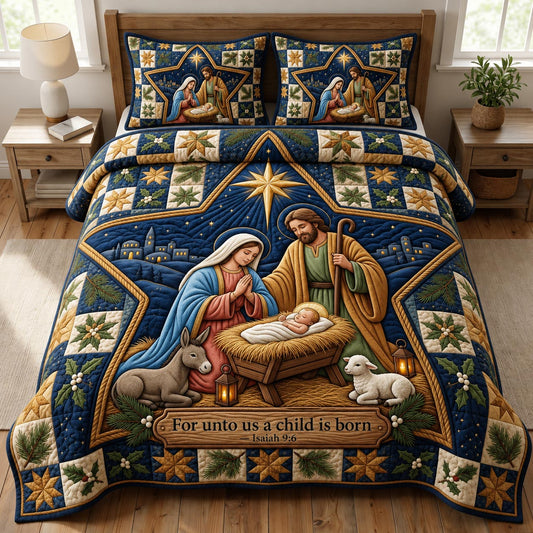 Nativity Scene 3-Piece Quilted Bedding Set GFTONMU1987