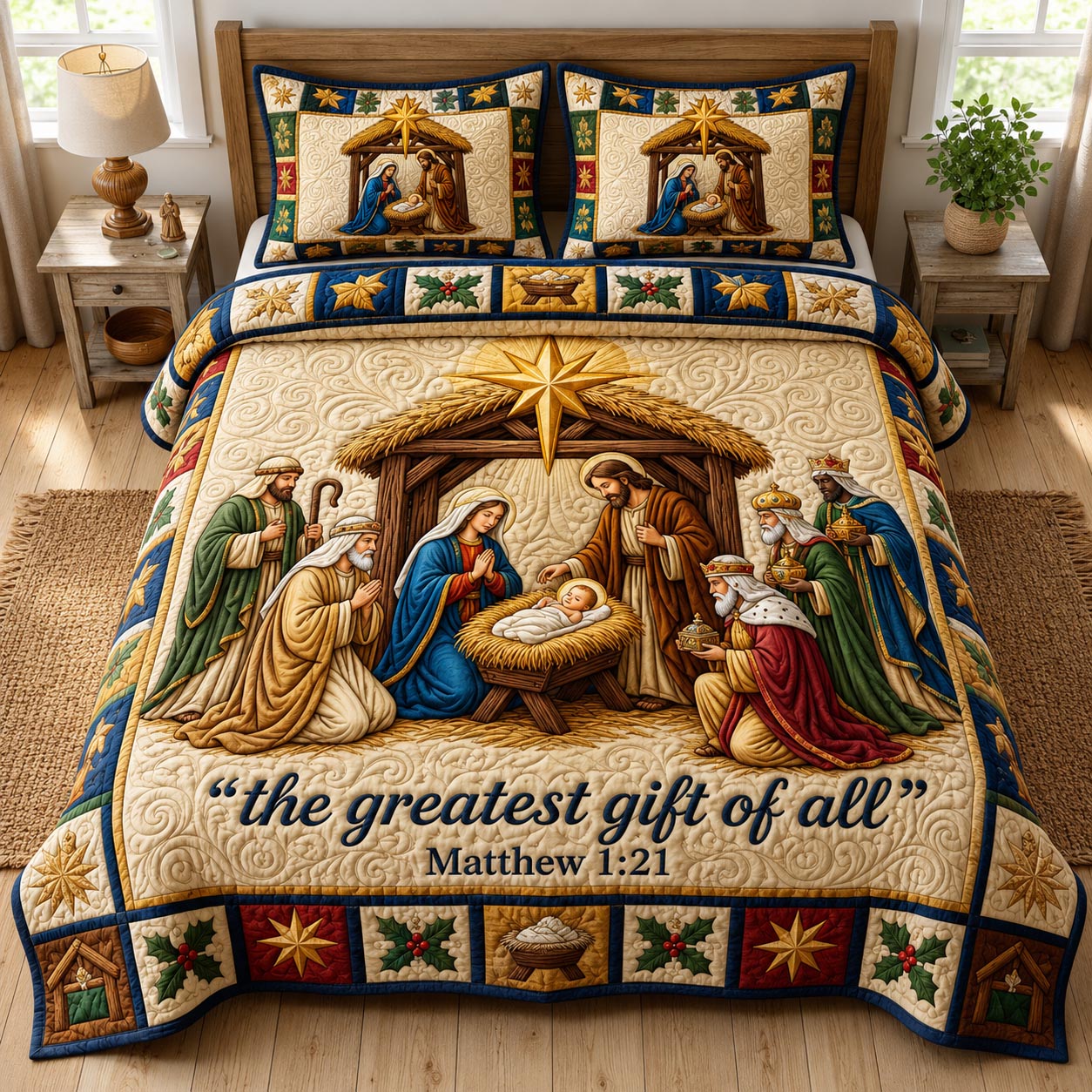 Nativity Scene 3-Piece Quilted Bedding Set GFTONMU1988