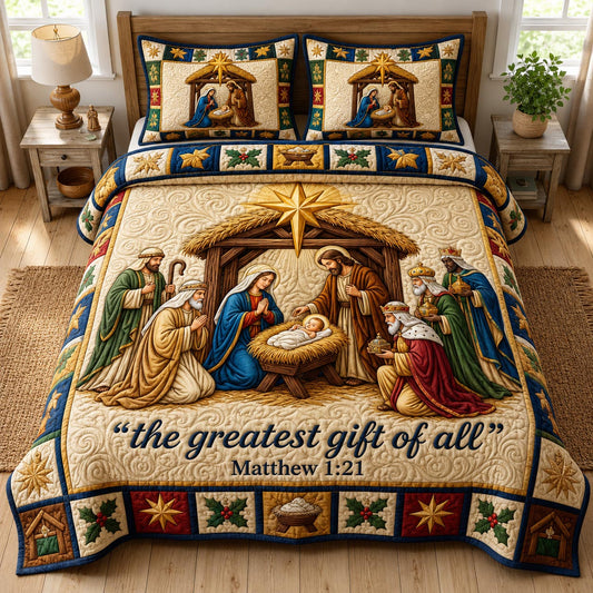 Nativity Scene 3-Piece Quilted Bedding Set GFTONMU1988