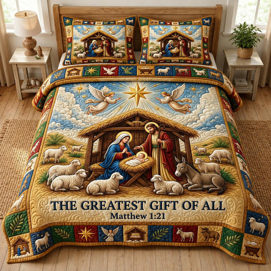 Nativity Scene 3-Piece Quilted Bedding Set GFTONMU1989