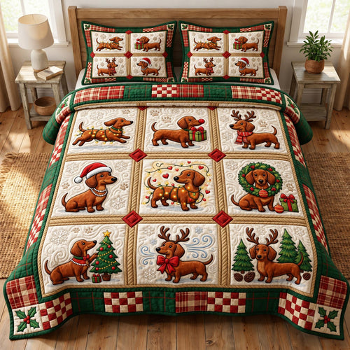 Christmas Dachshund 3-Piece Quilted Bedding Set GFTONMU2016