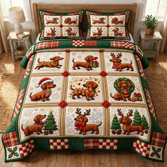 Christmas Dachshund 3-Piece Quilted Bedding Set GFTONMU2016
