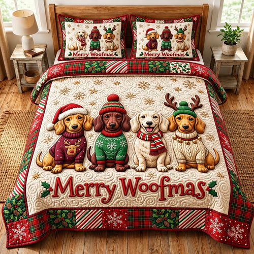 Christmas Dachshund 3-Piece Quilted Bedding Set GFTONMU2017