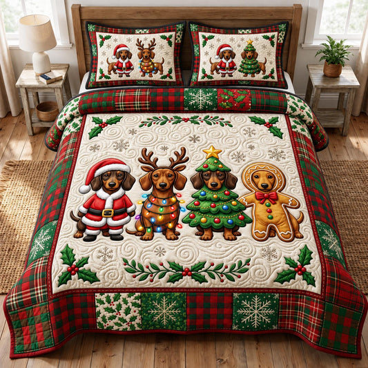 Christmas Dachshund 3-Piece Quilted Bedding Set GFTONMU2018
