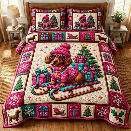 Christmas Dachshund 3-Piece Quilted Bedding Set GFTONMU2019
