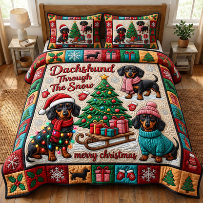 Christmas Dachshund 3-Piece Quilted Bedding Set GFTONMU2020