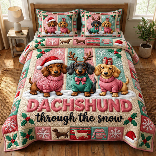 Christmas Dachshund 3-Piece Quilted Bedding Set GFTONMU2022