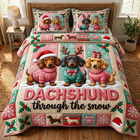 Christmas Dachshund 3-Piece Quilted Bedding Set GFTONMU2022