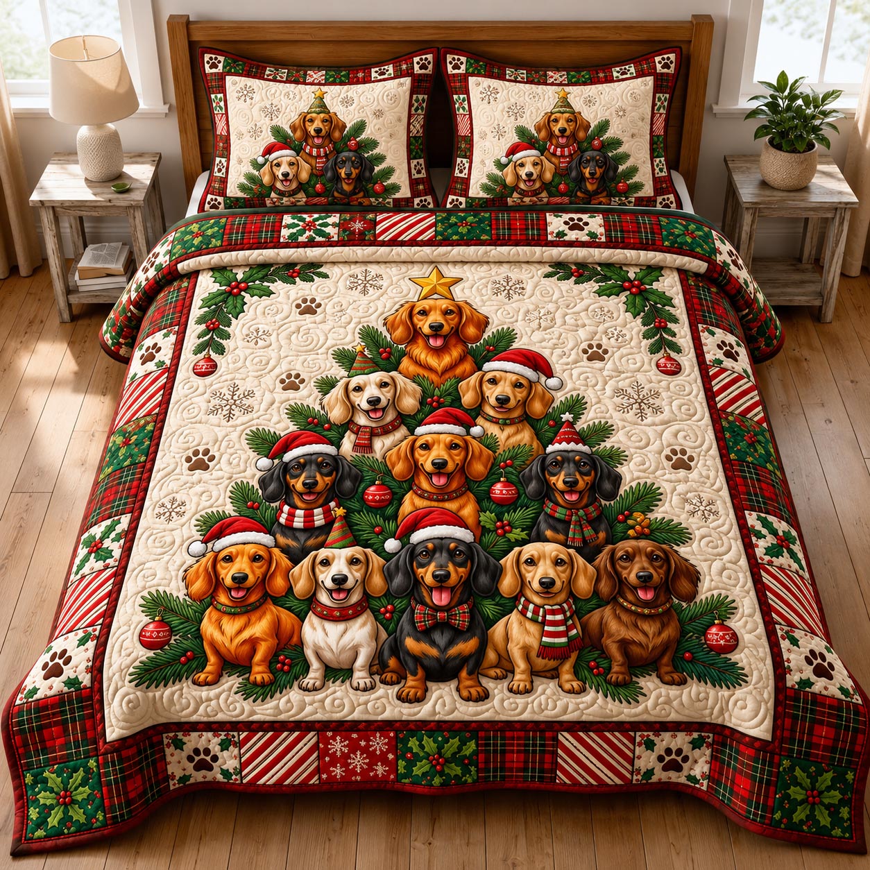 Christmas Dachshund 3-Piece Quilted Bedding Set GFTONMU2025