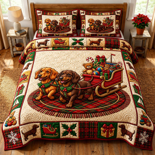 Christmas Dachshund 3-Piece Quilted Bedding Set GFTONMU2026