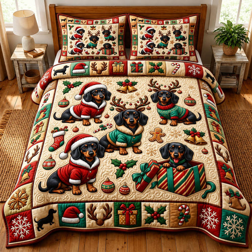 Christmas Dachshund 3-Piece Quilted Bedding Set GFTONMU2027