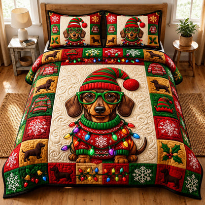 Christmas Dachshund 3-Piece Quilted Bedding Set GFTONMU2028