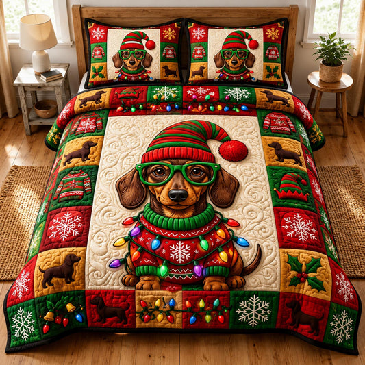 Christmas Dachshund 3-Piece Quilted Bedding Set GFTONMU2028