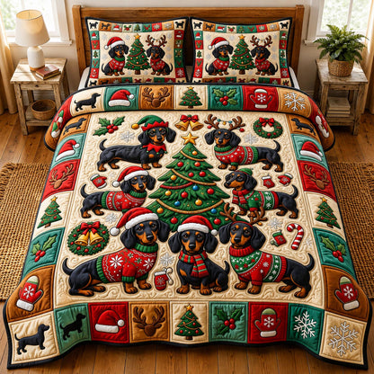 Christmas Dachshund 3-Piece Quilted Bedding Set GFTONMU2029