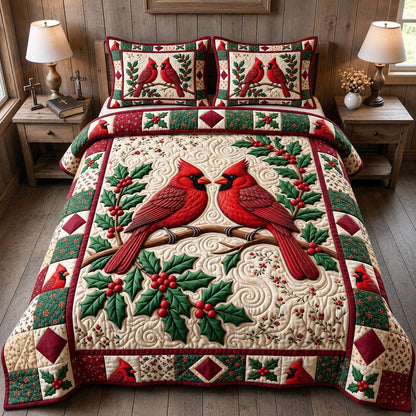 Red Cardinal 3-Piece Quilted Bedding Set GFTONMU2055