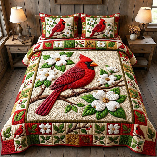 Red Cardinal 3-Piece Quilted Bedding Set GFTONMU2056