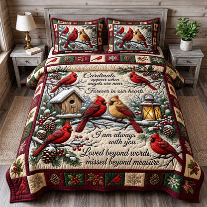 Red Cardinal 3-Piece Quilted Bedding Set GFTONMU2058