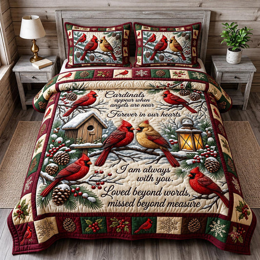 Red Cardinal 3-Piece Quilted Bedding Set GFTONMU2058
