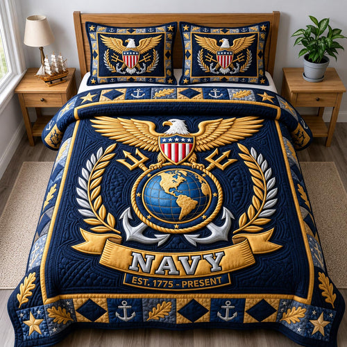 Navy Veteran 3-Piece Quilted Bedding Set GFTONMU2076