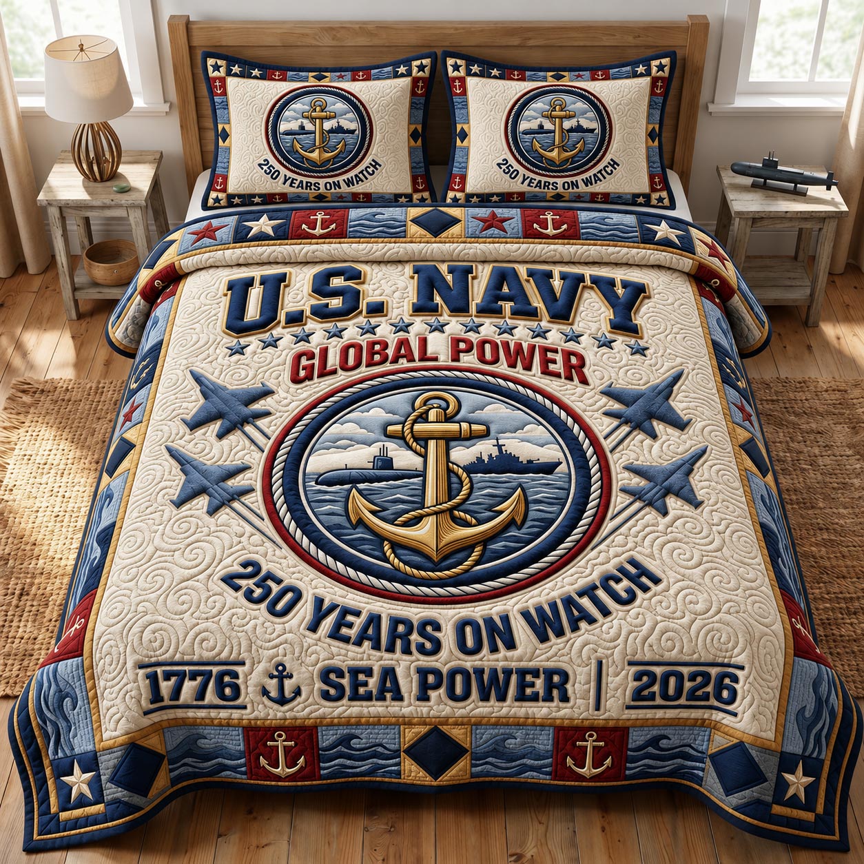 Navy Veteran 3-Piece Quilted Bedding Set GFTONMU2078