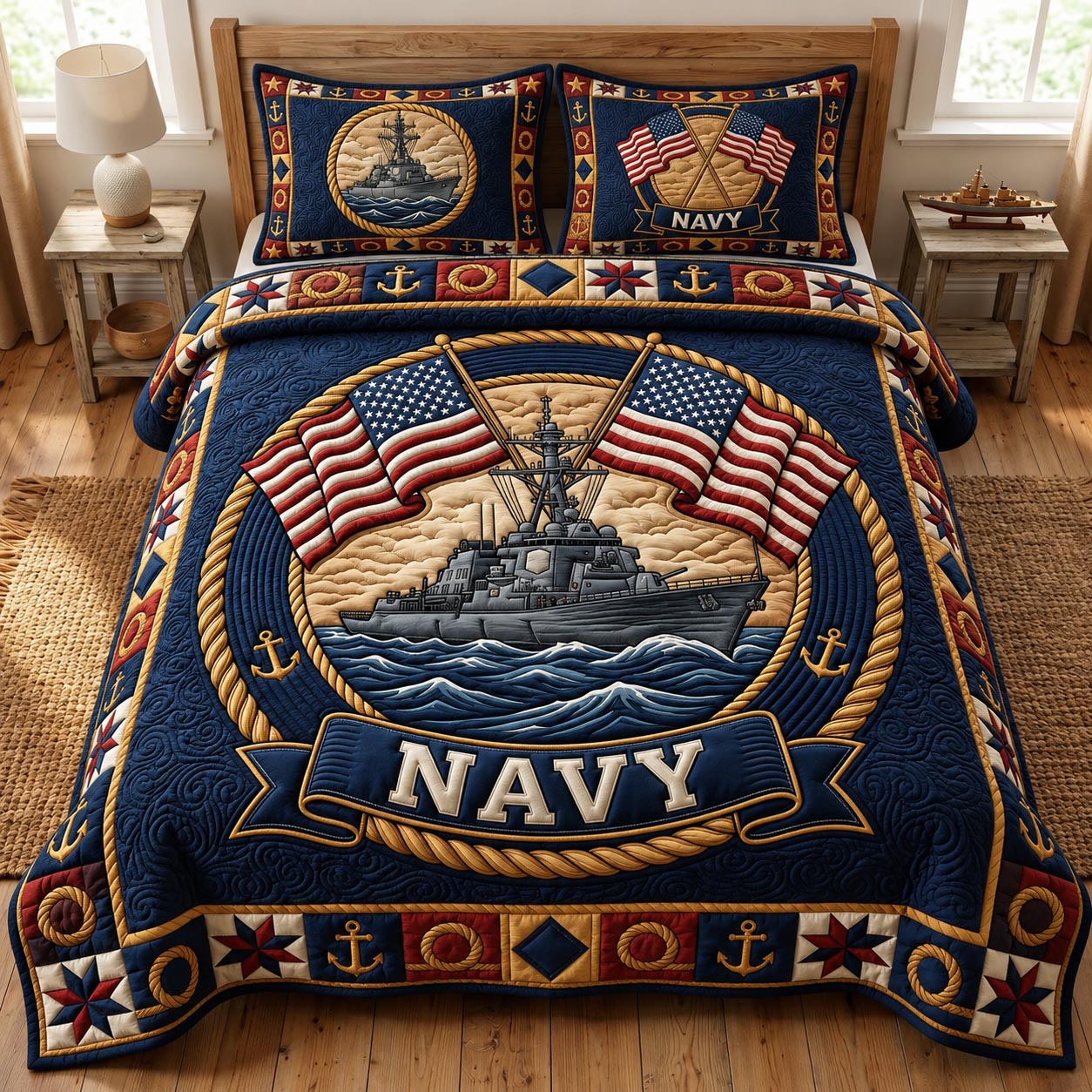 Navy Veteran 3-Piece Quilted Bedding Set GFTONMU2079
