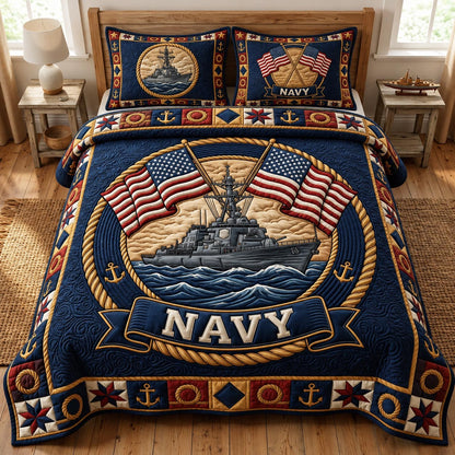 Navy Veteran 3-Piece Quilted Bedding Set GFTONMU2079
