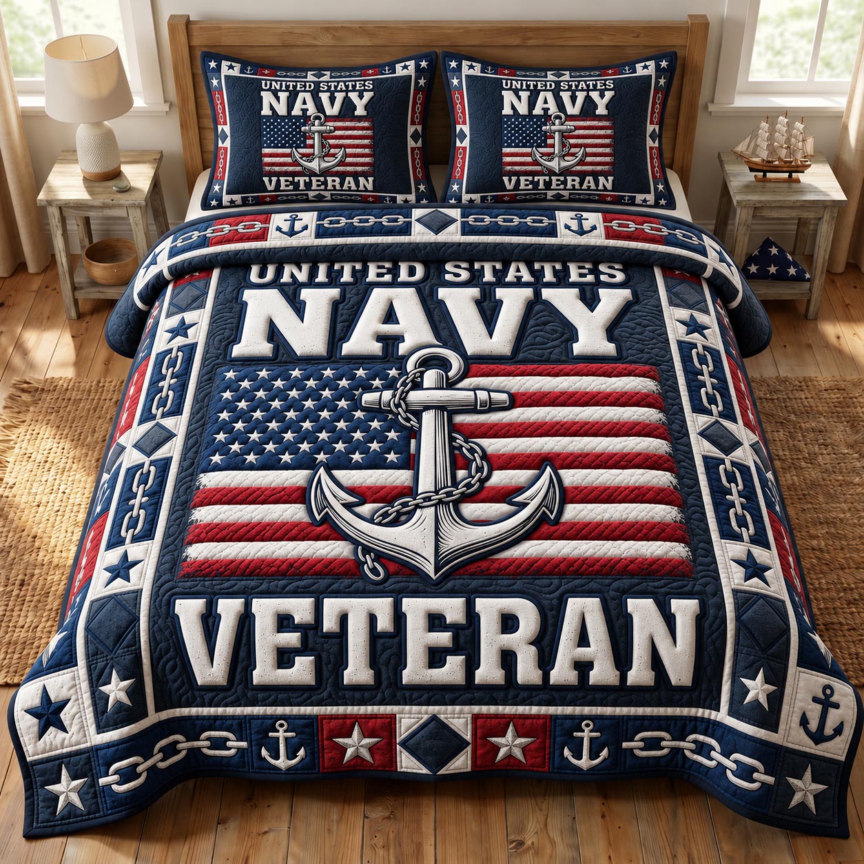 Navy Veteran 3-Piece Quilted Bedding Set GFTONMU2080