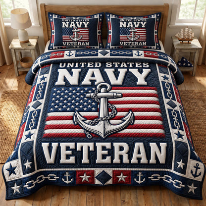 Navy Veteran 3-Piece Quilted Bedding Set GFTONMU2080