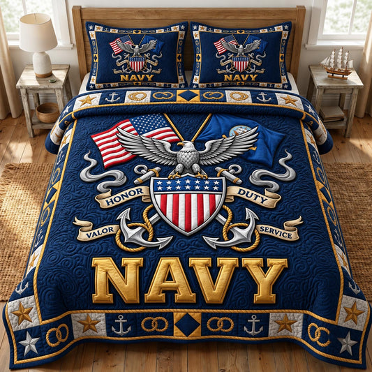 Navy Veteran 3-Piece Quilted Bedding Set GFTONMU2082