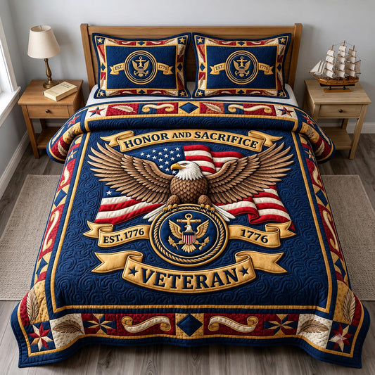 Navy Veteran 3-Piece Quilted Bedding Set GFTONMU2083