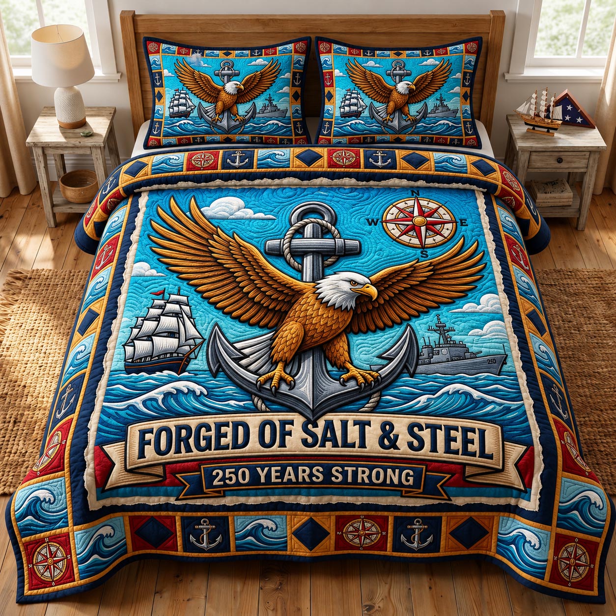 Navy Veteran 3-Piece Quilted Bedding Set GFTONMU2086