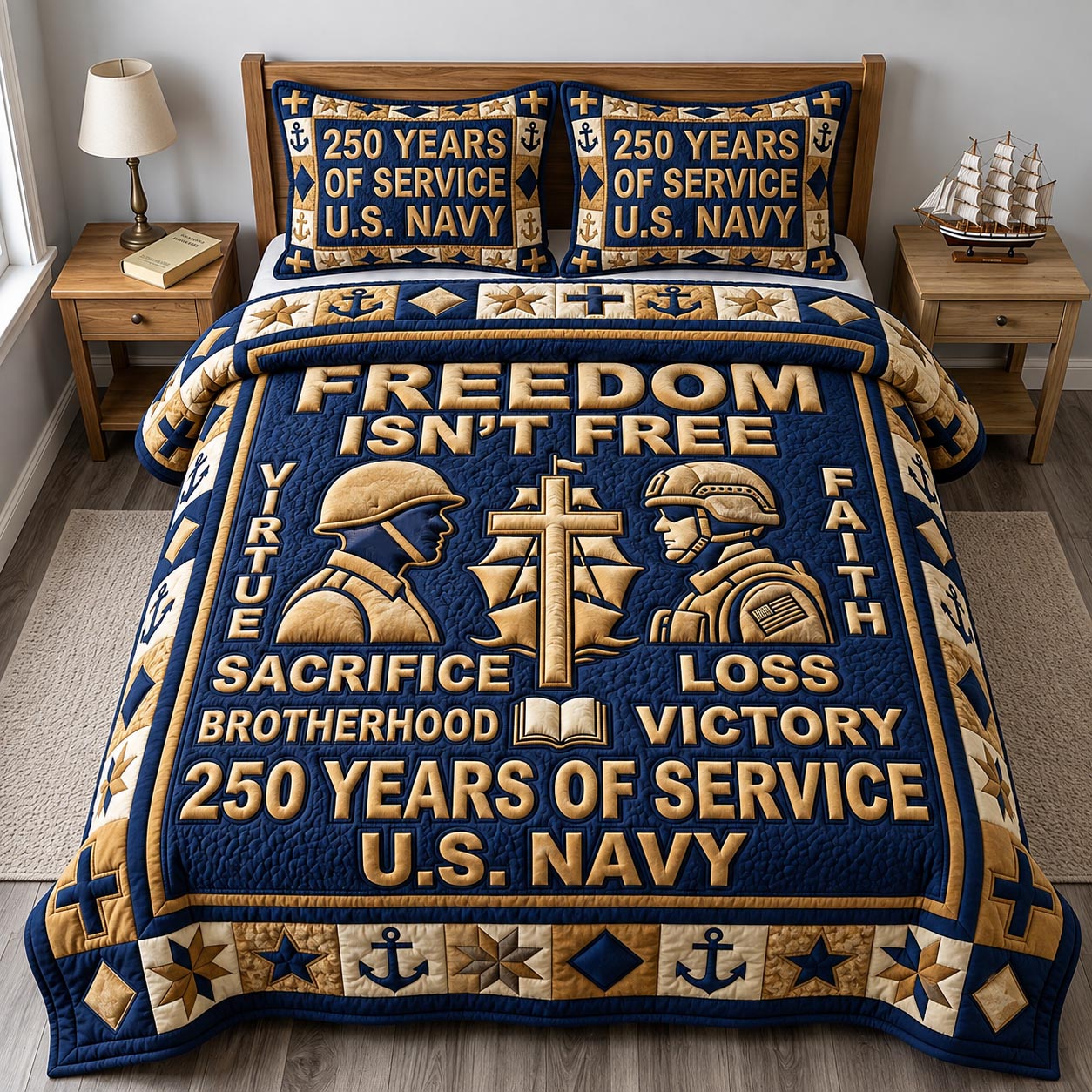 Navy Veteran 3-Piece Quilted Bedding Set GFTONMU2087