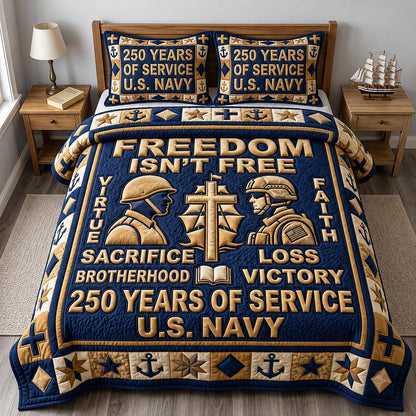 Navy Veteran 3-Piece Quilted Bedding Set GFTONMU2087