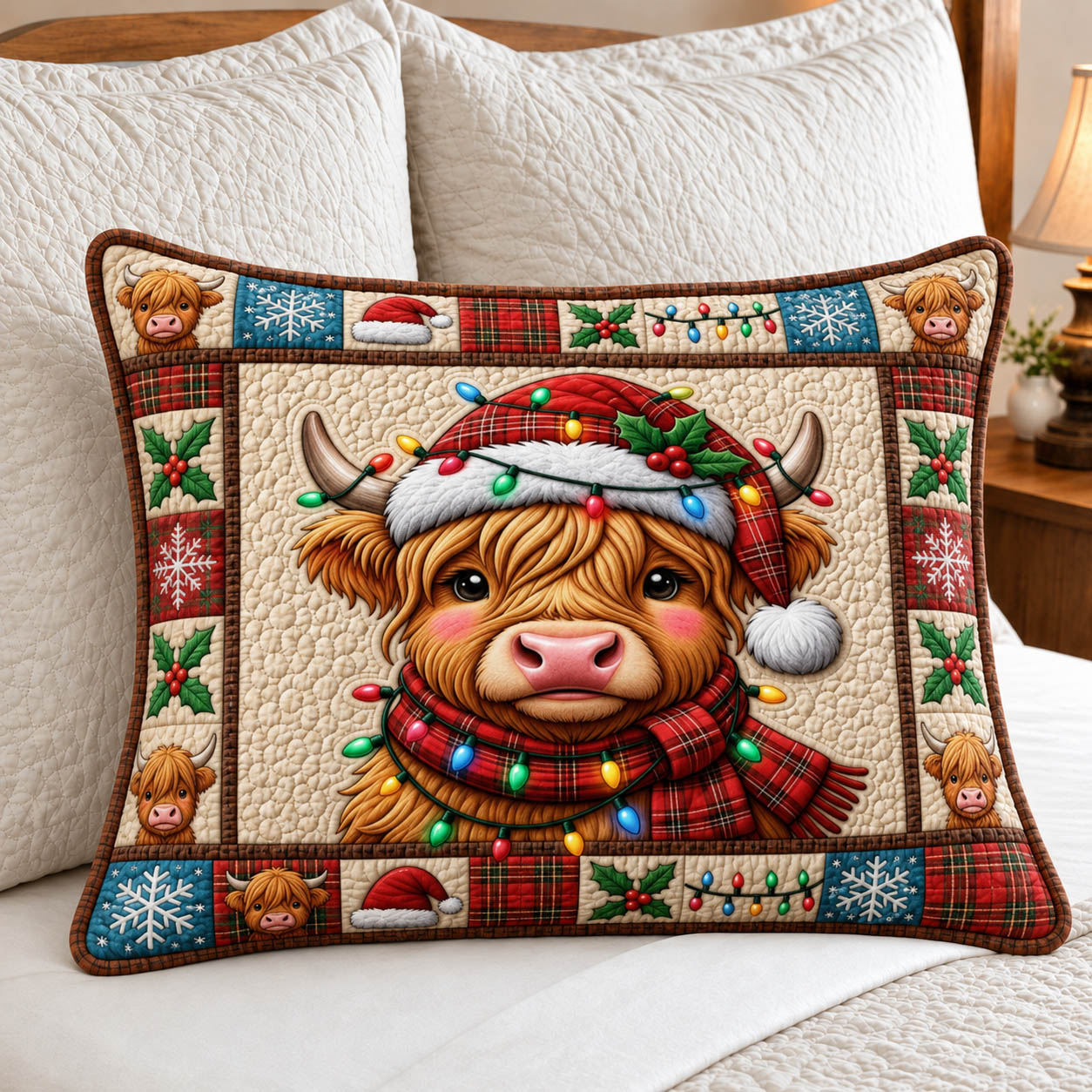 Christmas Highland Cow Bedding Pillow Case GFTONMU2091 C1
