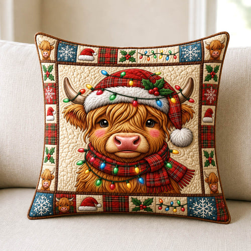 Christmas Highland Cow Quilted Pillow Case GFTONMU2091 C2