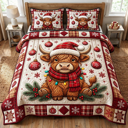 Christmas Highland Cow 3-Piece Quilted Bedding Set GFTONMU2092