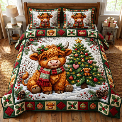 Christmas Highland Cow 3-Piece Quilted Bedding Set GFTONMU2093