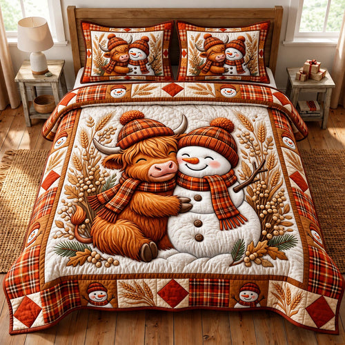 Christmas Highland Cow 3-Piece Quilted Bedding Set GFTONMU2095