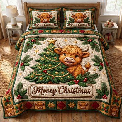 Christmas Highland Cow 3-Piece Quilted Bedding Set GFTONMU2097
