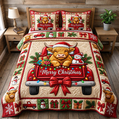 Christmas Highland Cow 3-Piece Quilted Bedding Set GFTONMU2100